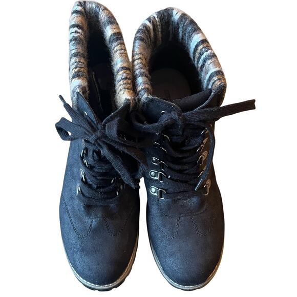 Joe Boxer Rhonda Hiking Combat Boots Size 11 Black Knit Cuff lace Up Lug Sole - Picture 7 of 10